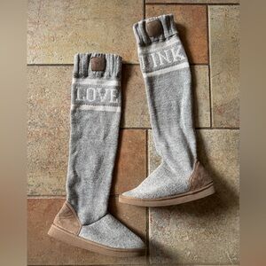 Victoria’s Secret PINK Knee High Sweater Sock Slipper Boots Mukluk M 7-8 RARE